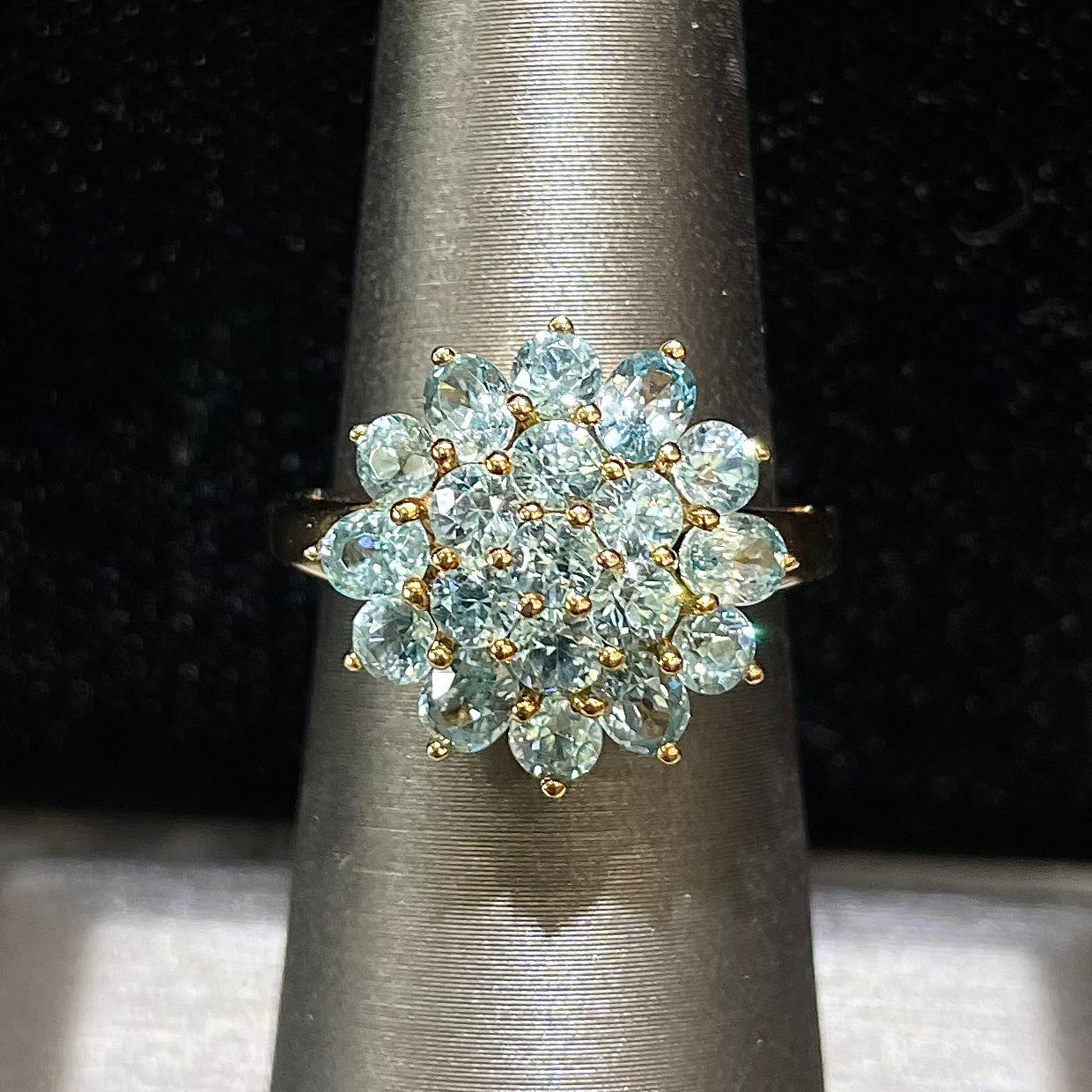 Blue Zircon Cluster Ring | 10kt