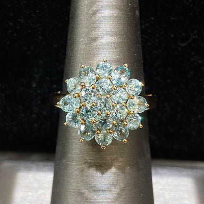 Blue Zircon Cluster Ring | 10kt
