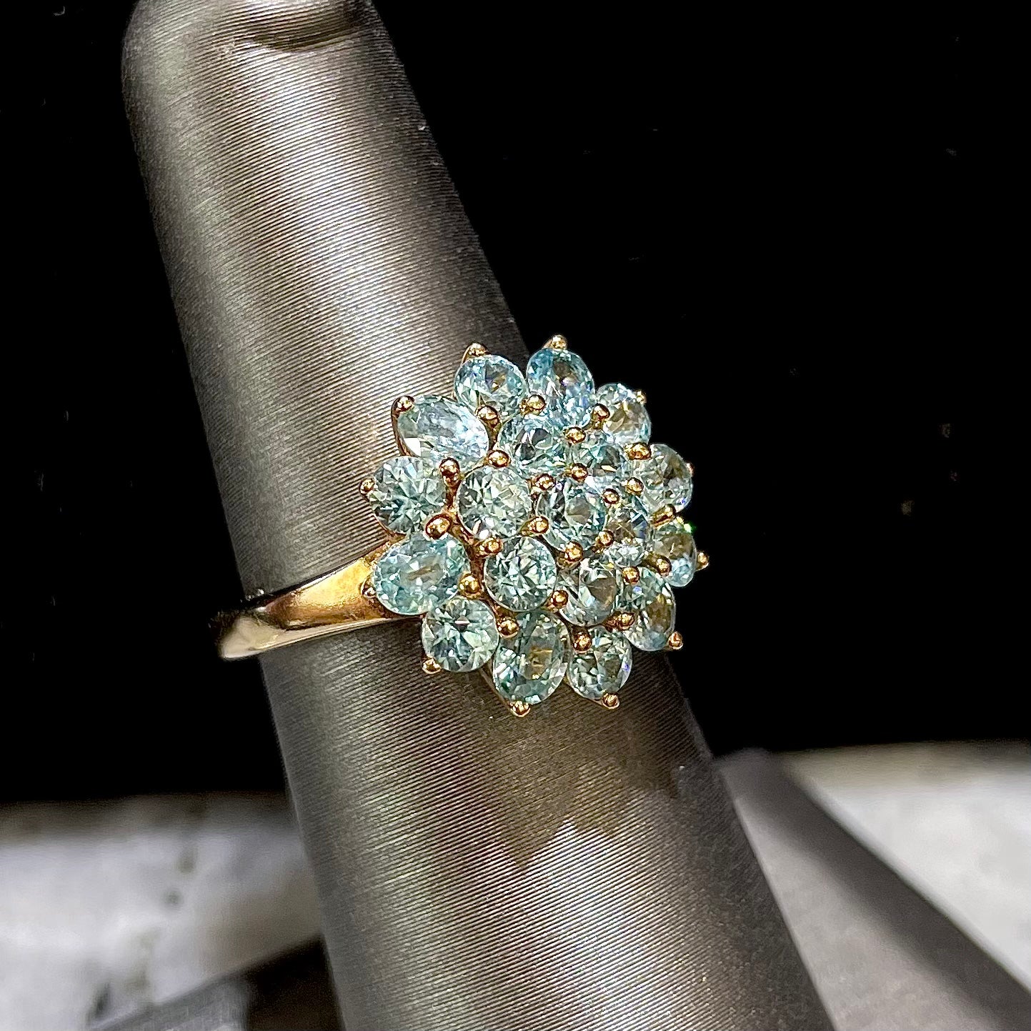 Blue Zircon Cluster Ring | 10kt