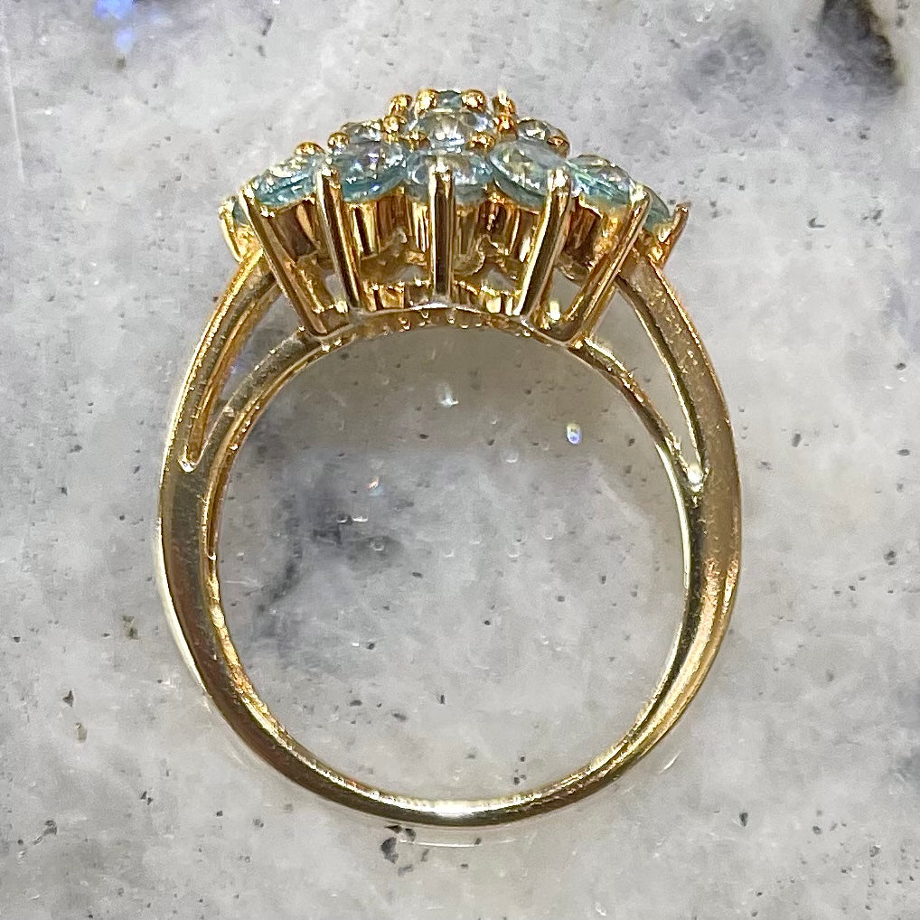 Blue Zircon Cluster Ring | 10kt