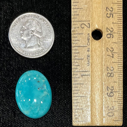 A loose, oval cabochon cut blue turquoise stone from Royston Mining District, Nevada.