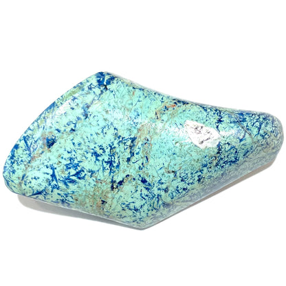 A freeform shape, polished azurite in turquoise stone.