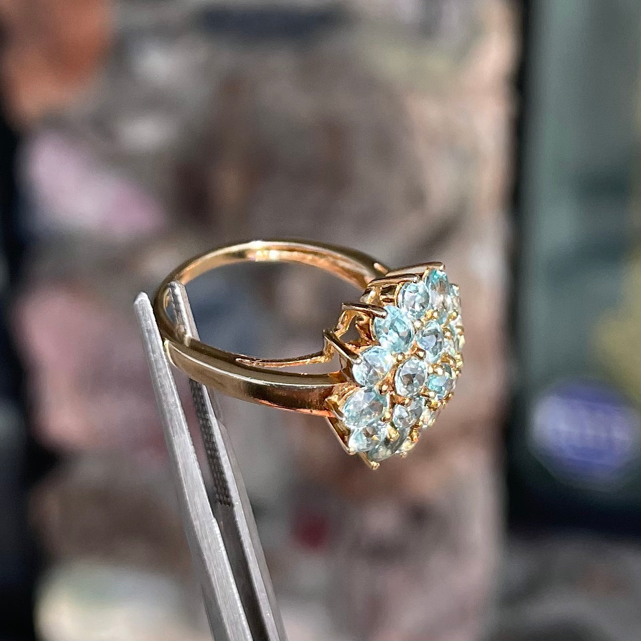 Blue Zircon Cluster Ring | 10kt