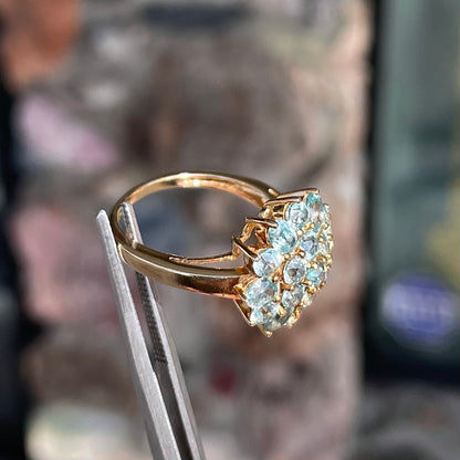 Blue Zircon Cluster Ring | 10kt