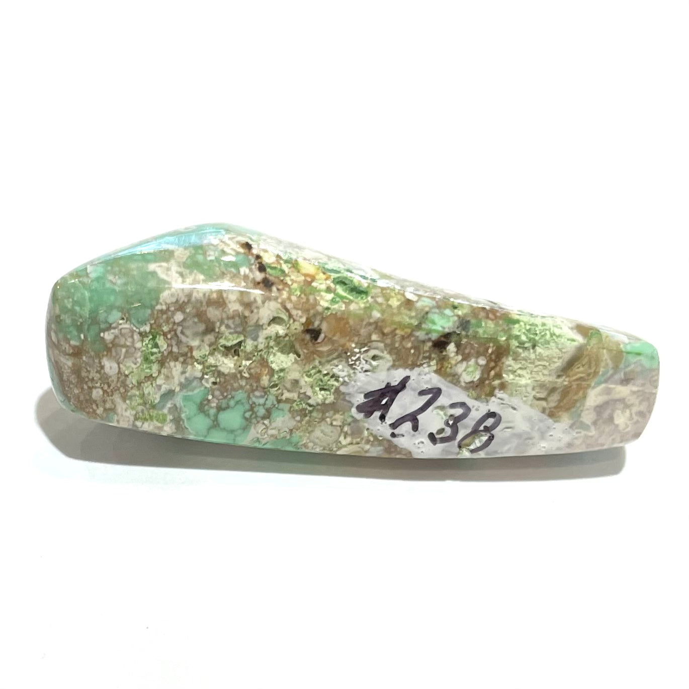 A loose, polished variscite stone from Utah, USA.