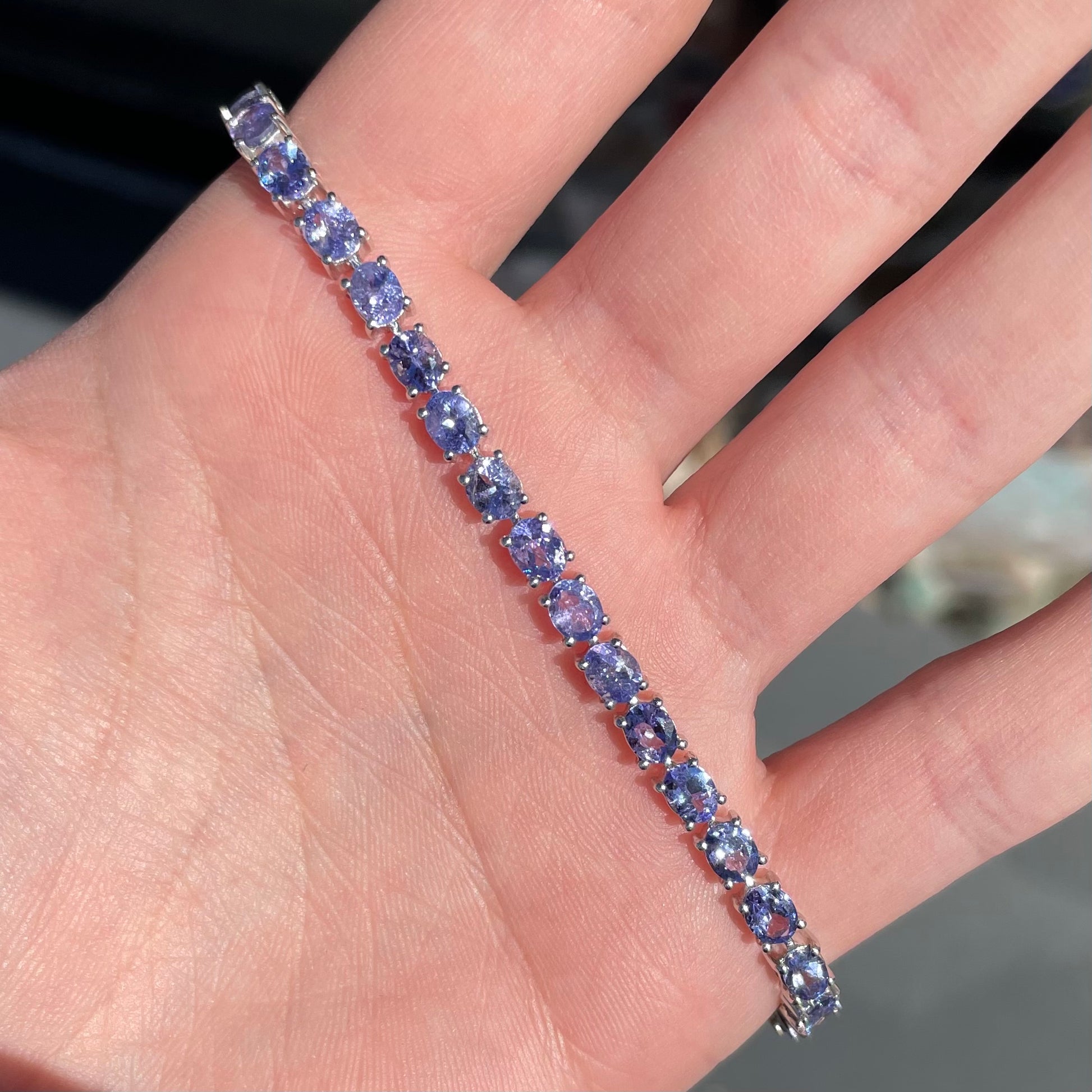 Purple tanzanite tennis bracelet in sterling silver