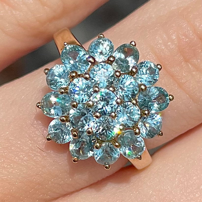 Blue Zircon Cluster Ring | 10kt