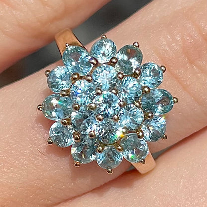 Blue Zircon Cluster Ring | 10kt