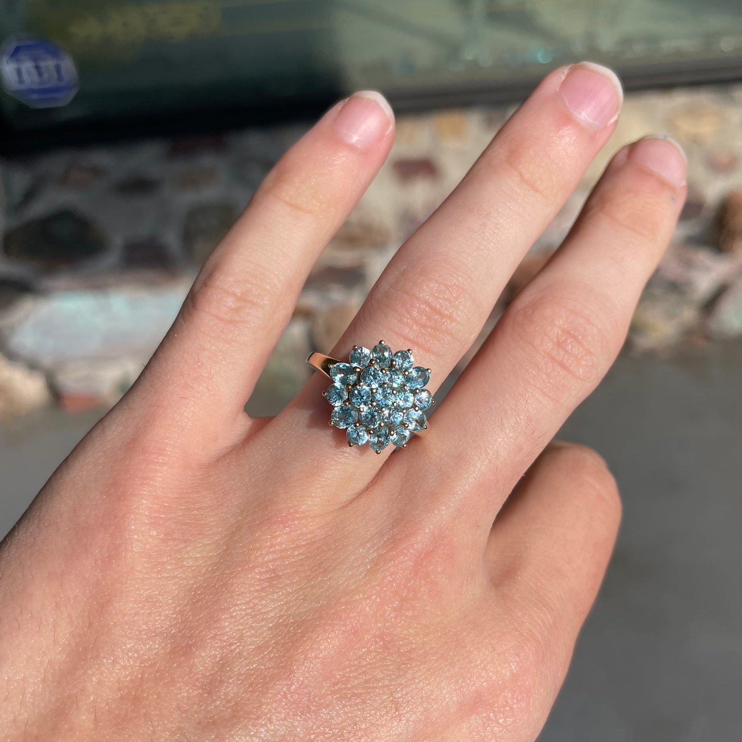 Blue Zircon Cluster Ring | 10kt