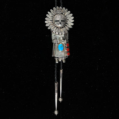 Navajo Sunface Kachina Bolo Tie | Sterling Silver | Vintage c.1960's