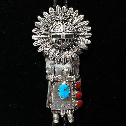 Navajo Sunface Kachina Bolo Tie | Sterling Silver | Vintage c.1960's