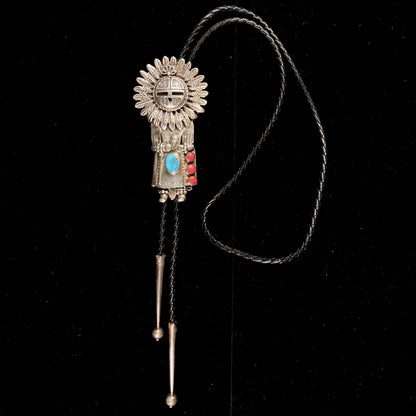 Navajo Sunface Kachina Bolo Tie | Sterling Silver | Vintage c.1960's