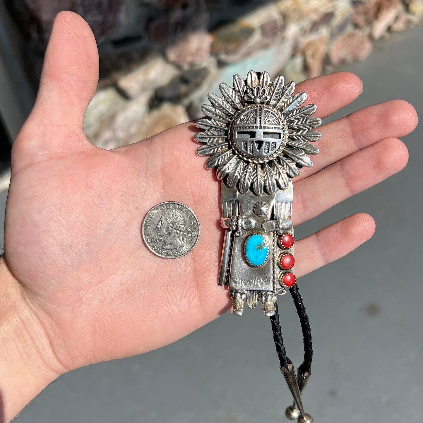 Navajo Sunface Kachina Bolo Tie | Sterling Silver | Vintage c.1960's
