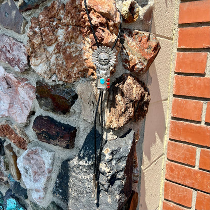 Navajo Sunface Kachina Bolo Tie | Sterling Silver | Vintage c.1960's