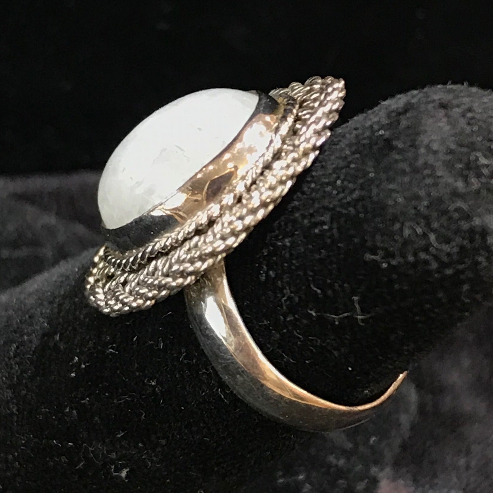 Natural Moonstone ring set in sterling silver.