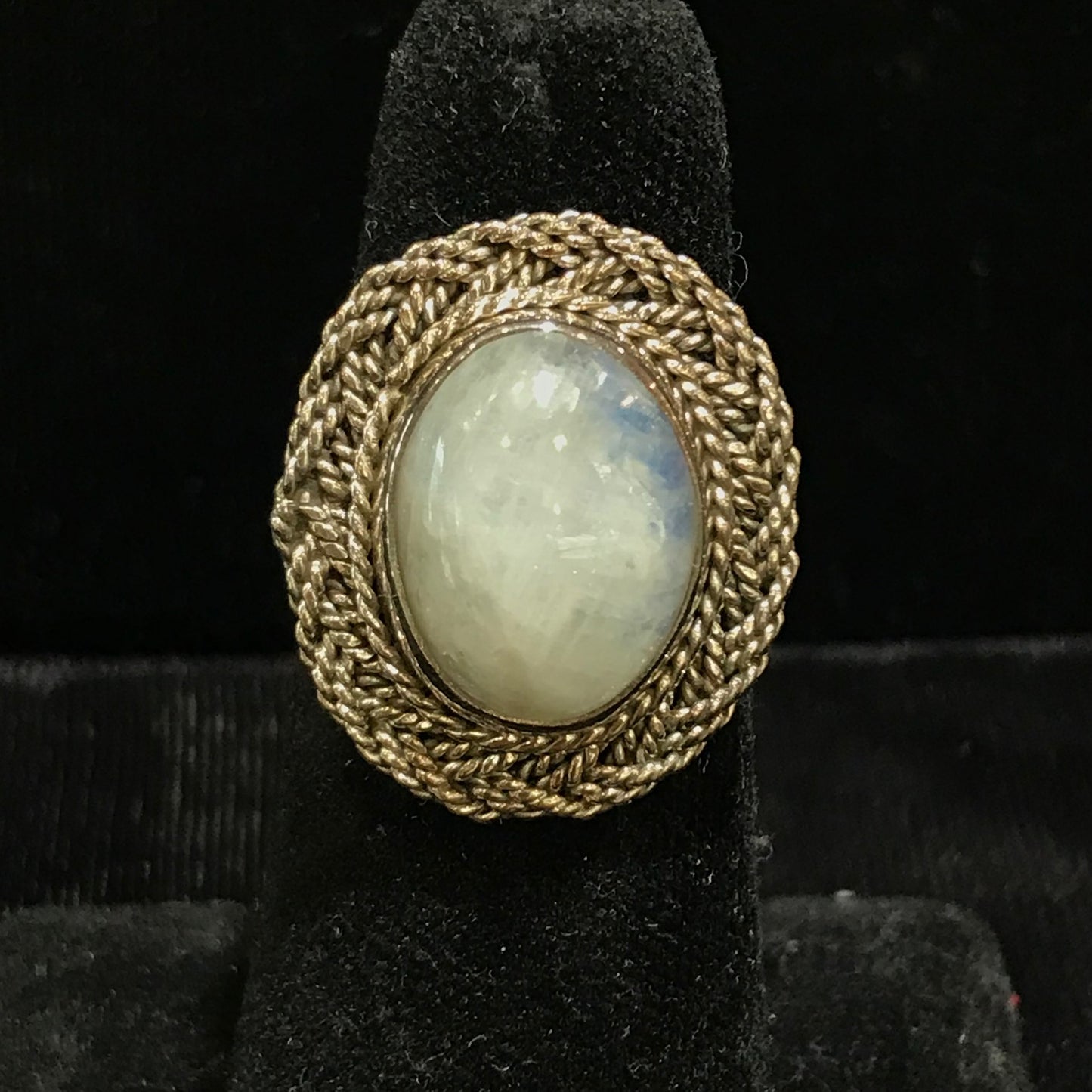 Natural Moonstone ring set in sterling silver.