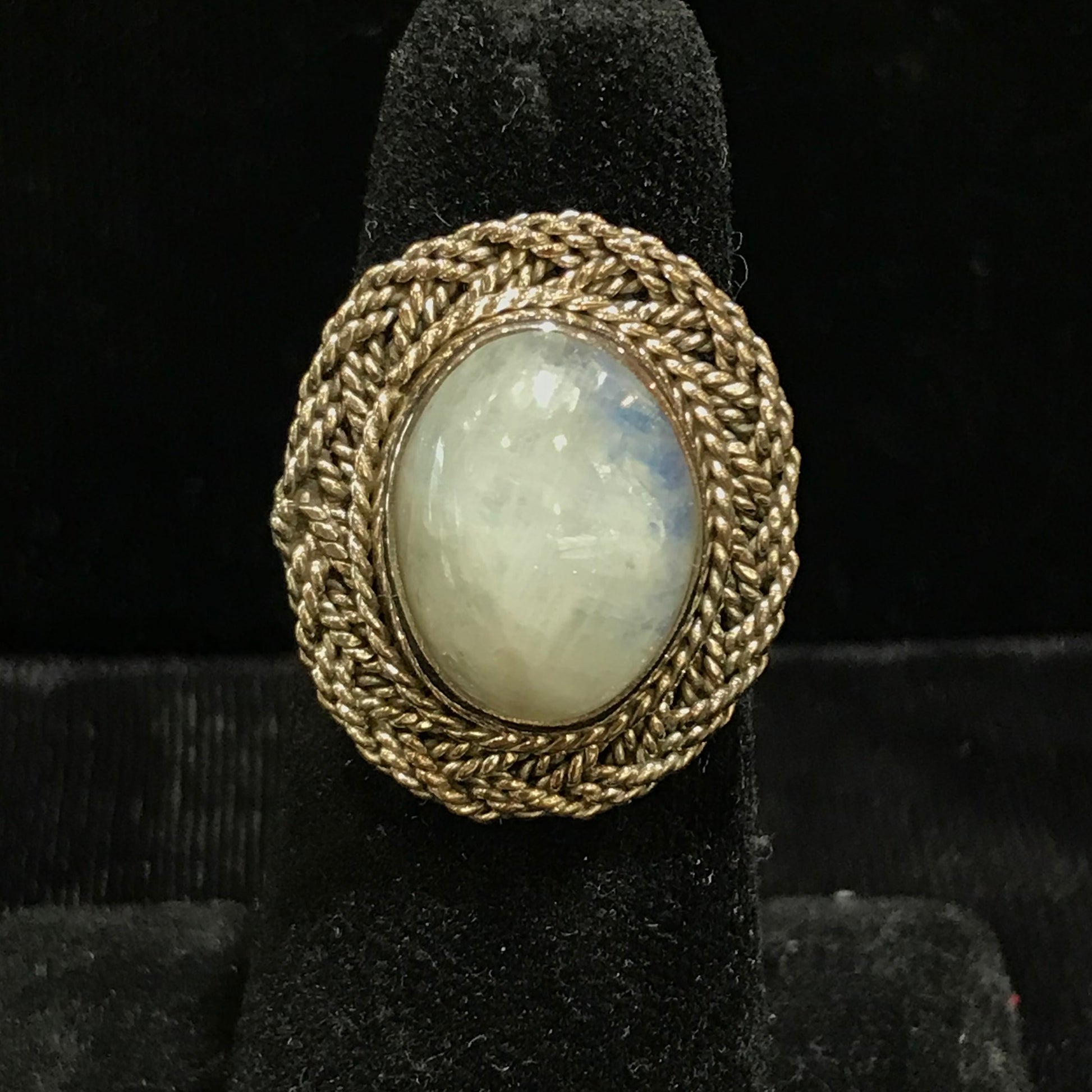 Natural Moonstone ring set in sterling silver.
