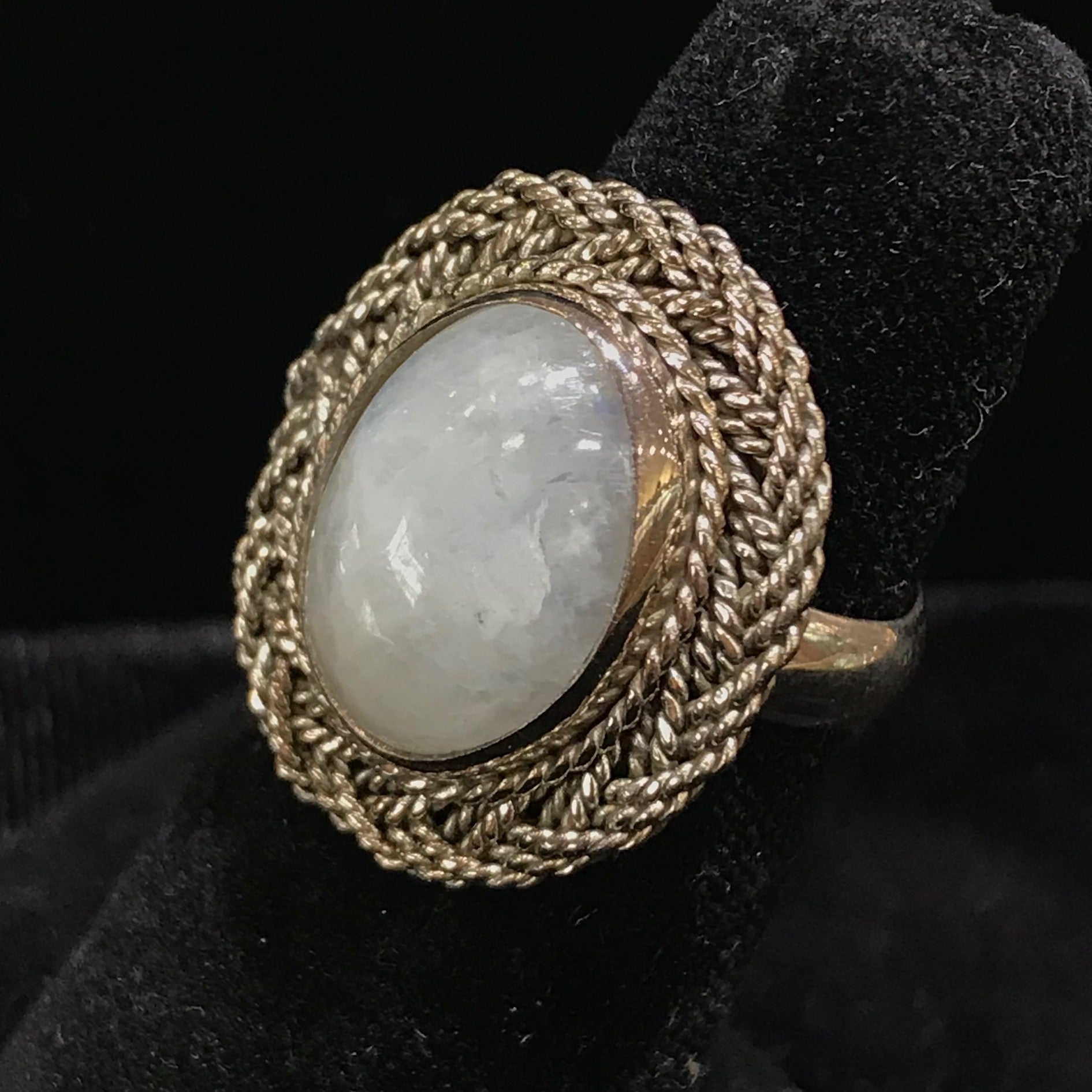 Natural Moonstone ring set in sterling silver.