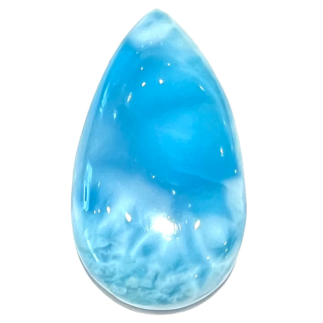 A loose, pear shaped larimar cabochon.  The material is AAA+ grade.
