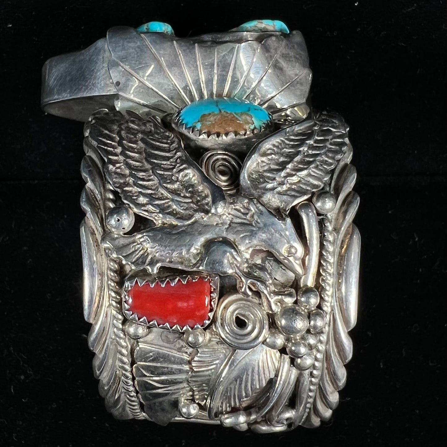 A men's Sleeping Beauty turquoise nugget cuff bracelt handmade by Navajo Artist, Allen Chee.