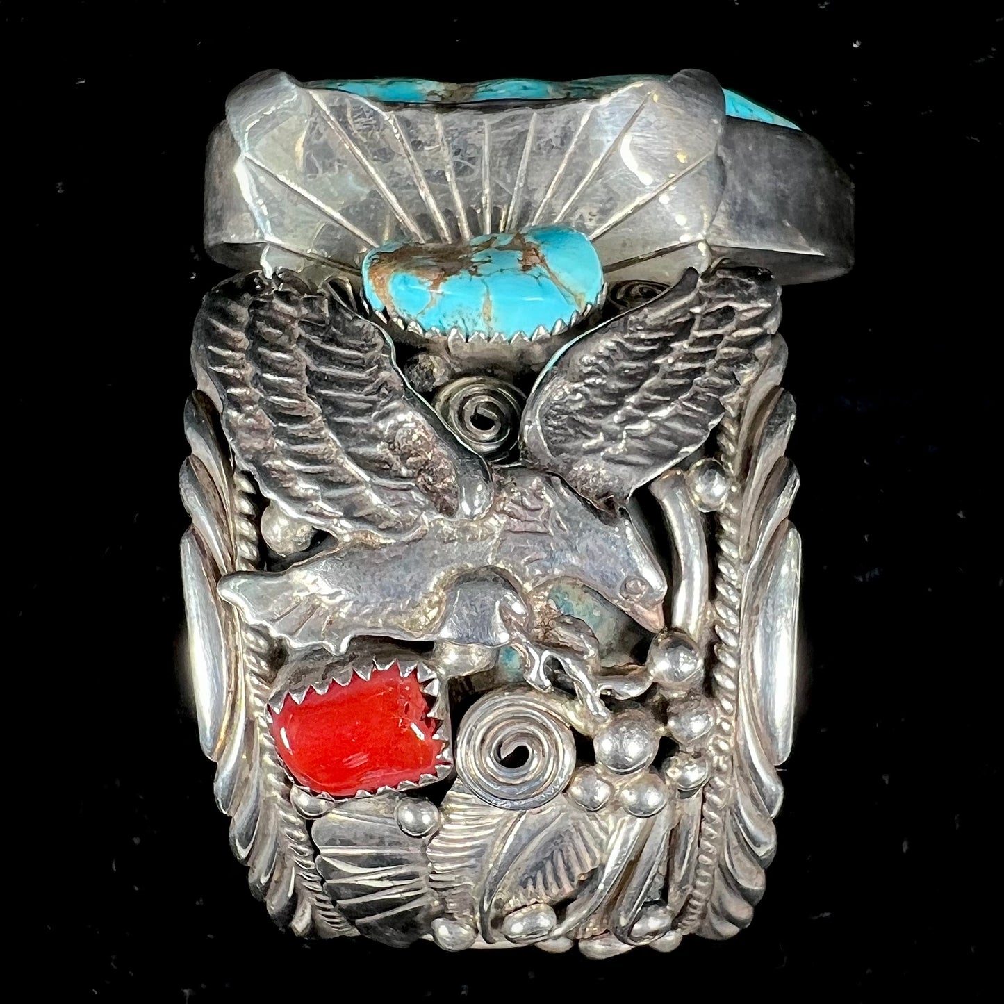 A men's Sleeping Beauty turquoise nugget cuff bracelt handmade by Navajo Artist, Allen Chee.