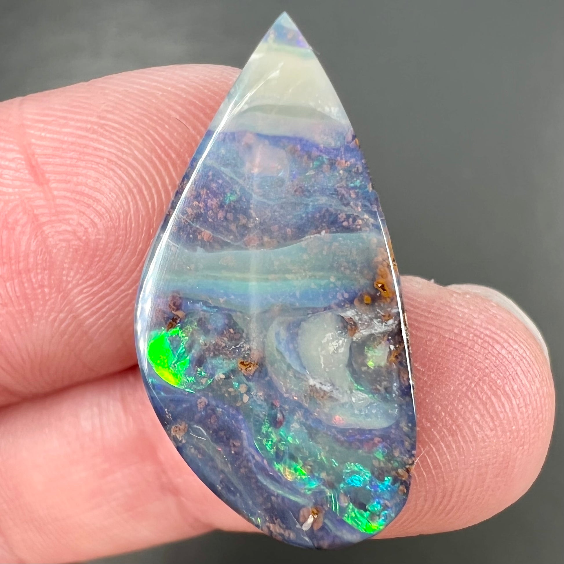 A loose Australian boulder opal stone from Quilpie, Australia.
