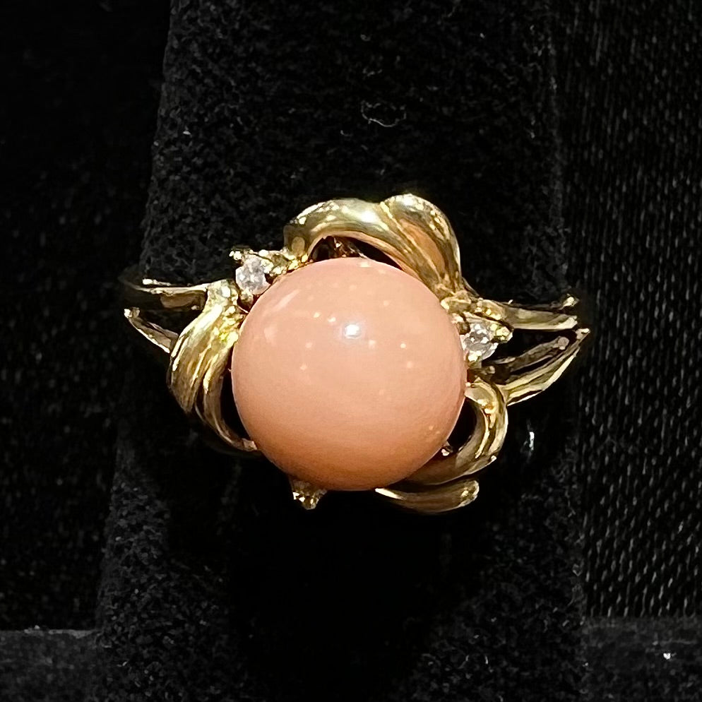 Pink coral ring 14k yellow gold store