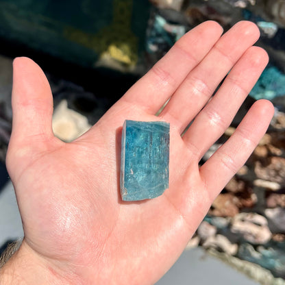 A six sided, natural blue aquamarine crystal from Vietnam.