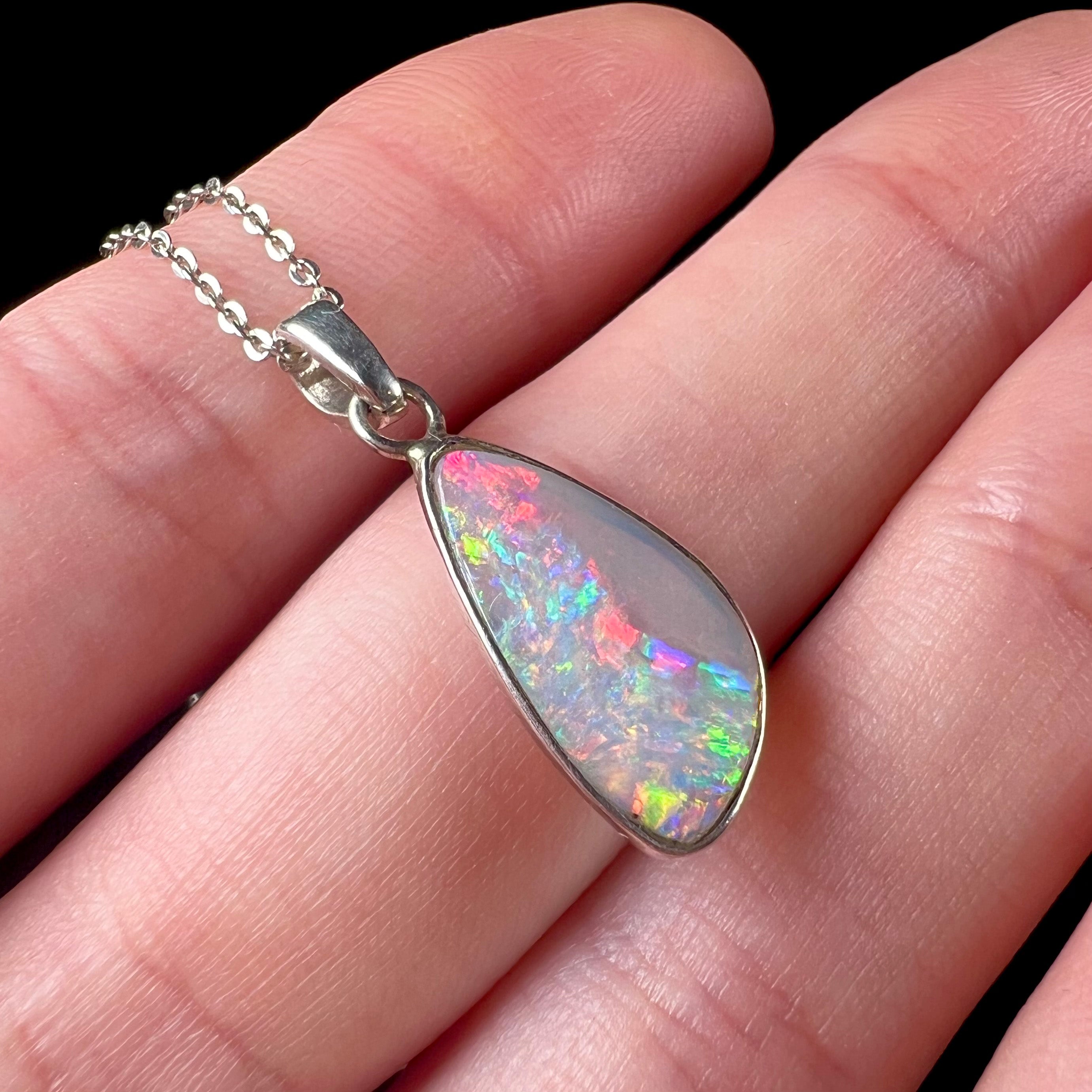 Xiyingyao 925 Silver opal natural stone necklace clavicle chain sterling  silver necklace Opal - Shop xi-yao Necklaces - Pinkoi