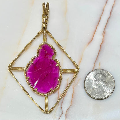 Synthetic Ruby Crystal Wire Wrap Pendant | Gold Filled