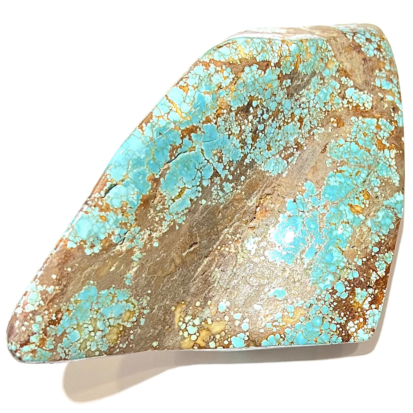 A polished Cripple Creek turquoise specimen from Teller County, Colorado.