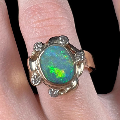 Nance | 1.55ct Black Opal & Diamond Ring in 14kt Gold