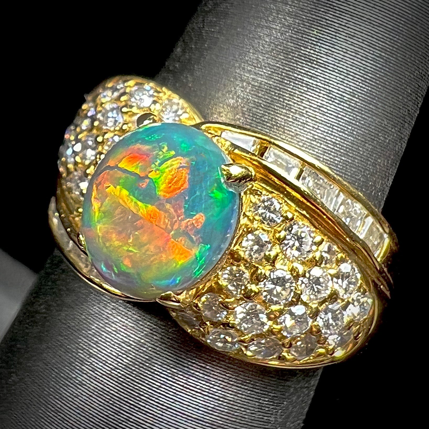 Lightning Ridge Opal Diamond 18k Gold Ring Burton's