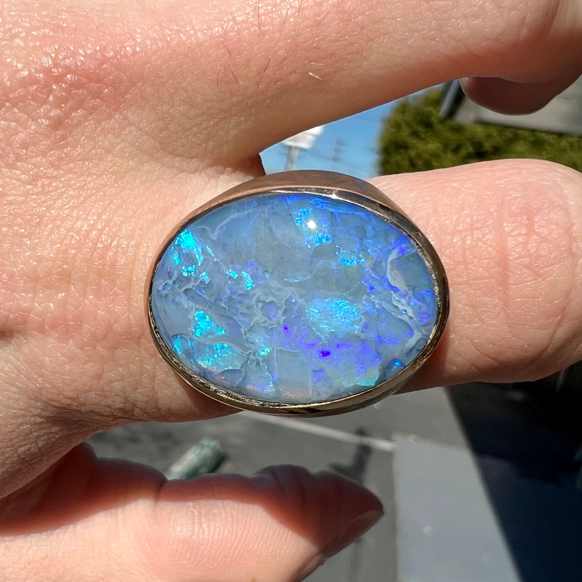 Men's Heavy Gold Black Crystal Opal Ring Burton's – Burton's