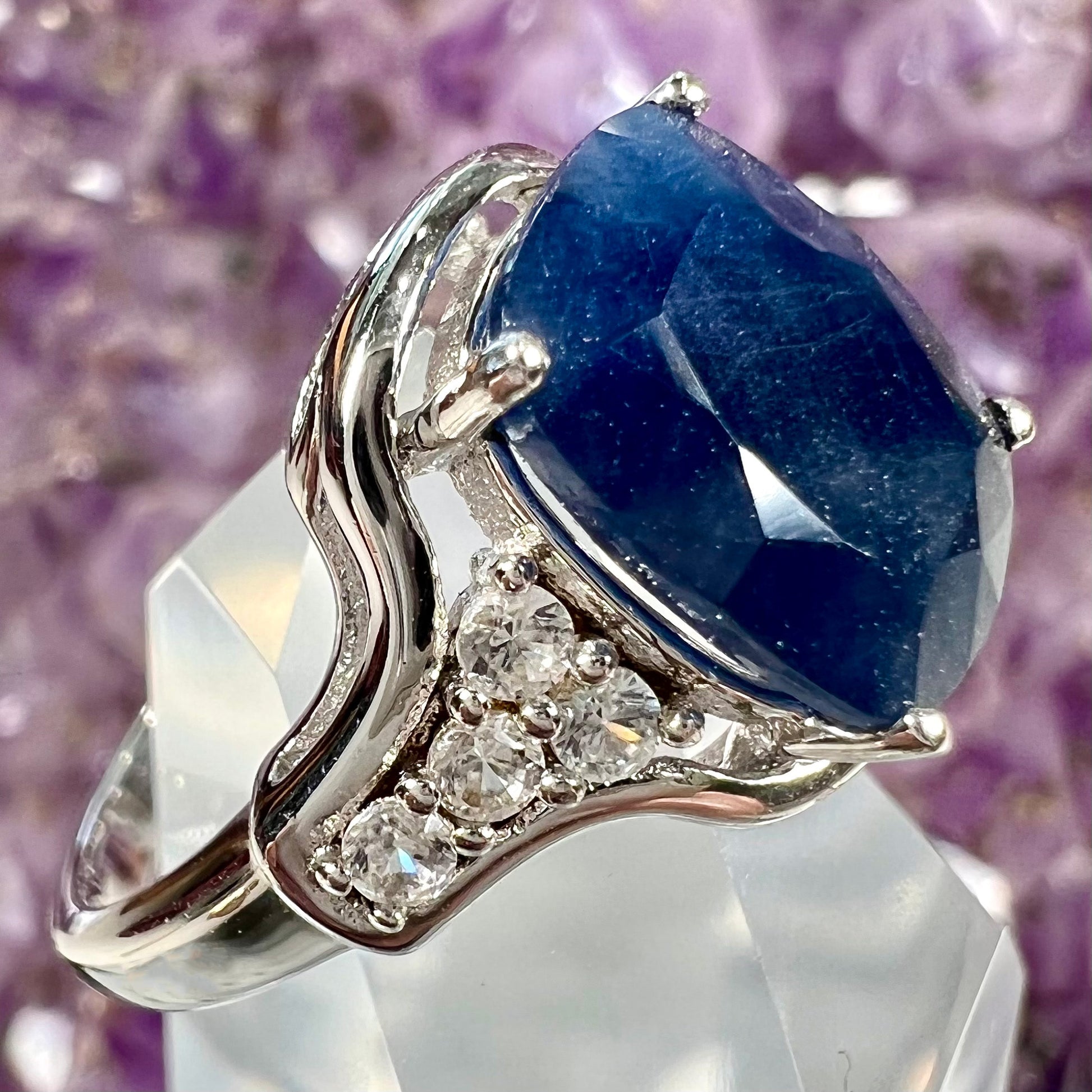 Cushion Cut Blue White Sapphire Silver Ring Burton's
