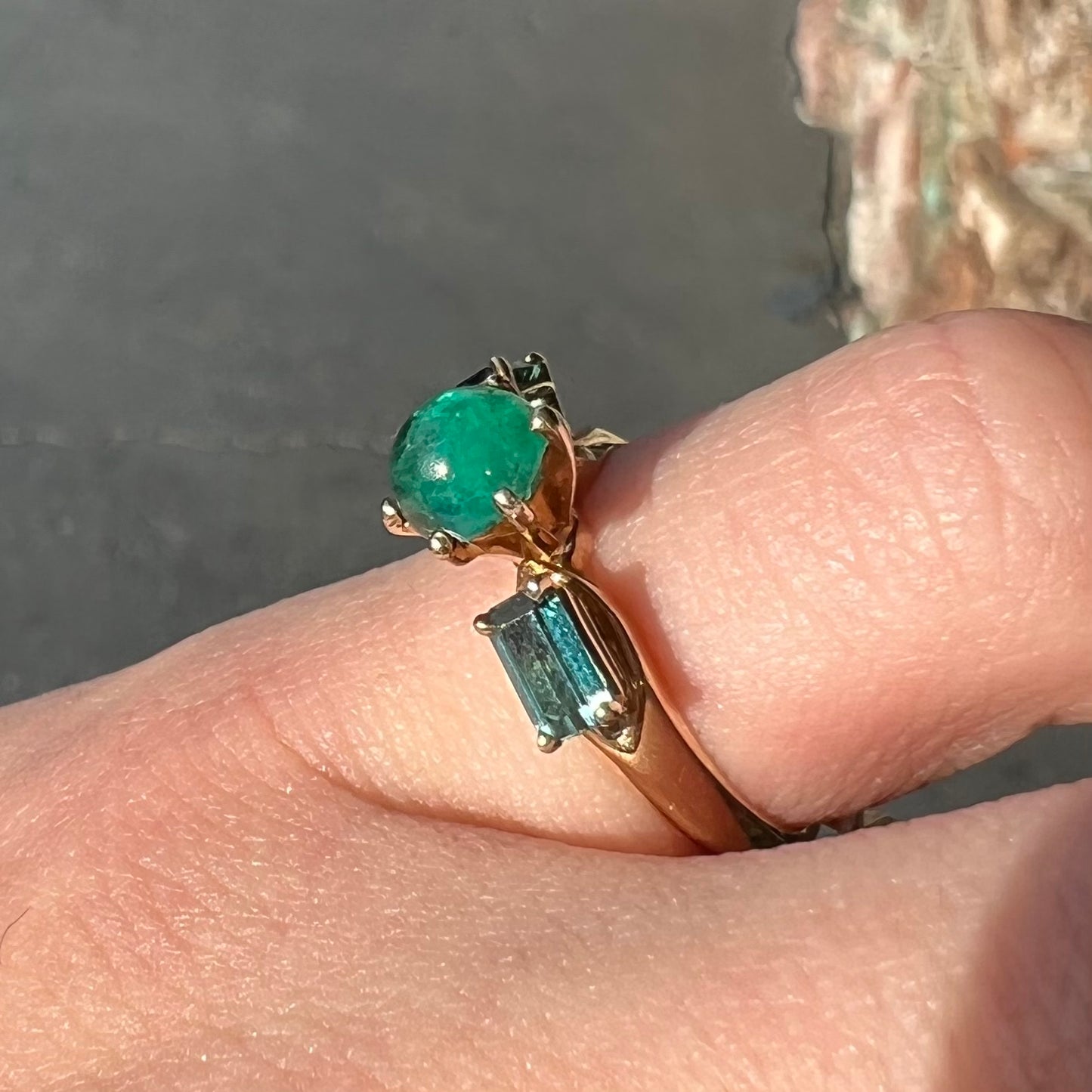 Emerald & Blue Tourmaline Ring | 14kt