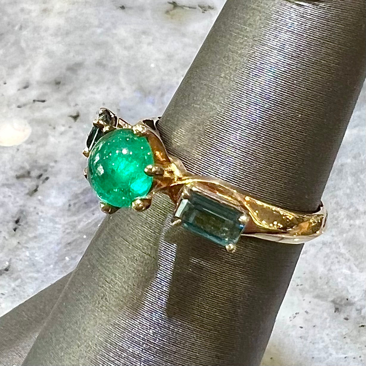 Emerald & Blue Tourmaline Ring | 14kt