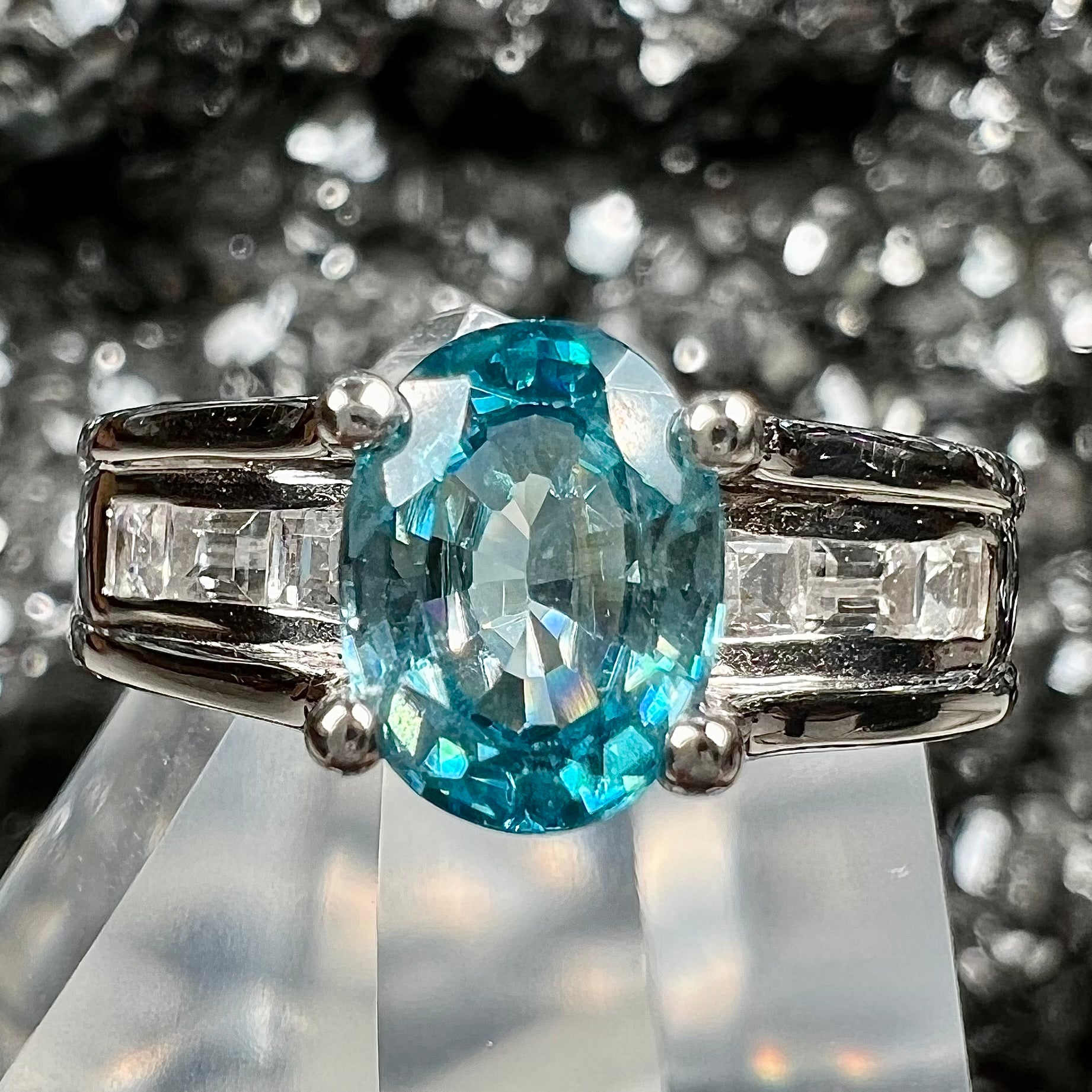Blue & White Zircon Sterling Silver Ring