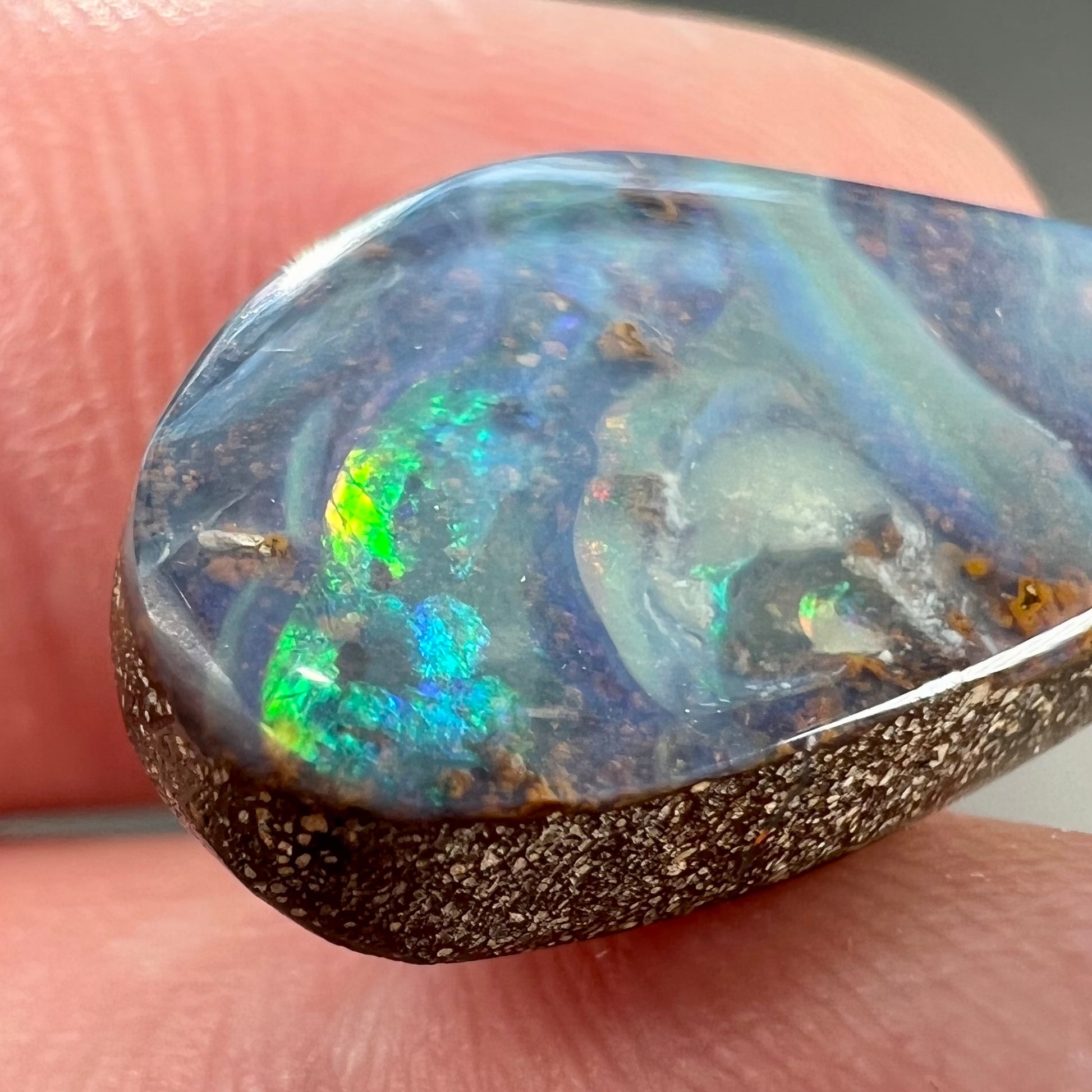 A loose Australian boulder opal stone from Quilpie, Australia.