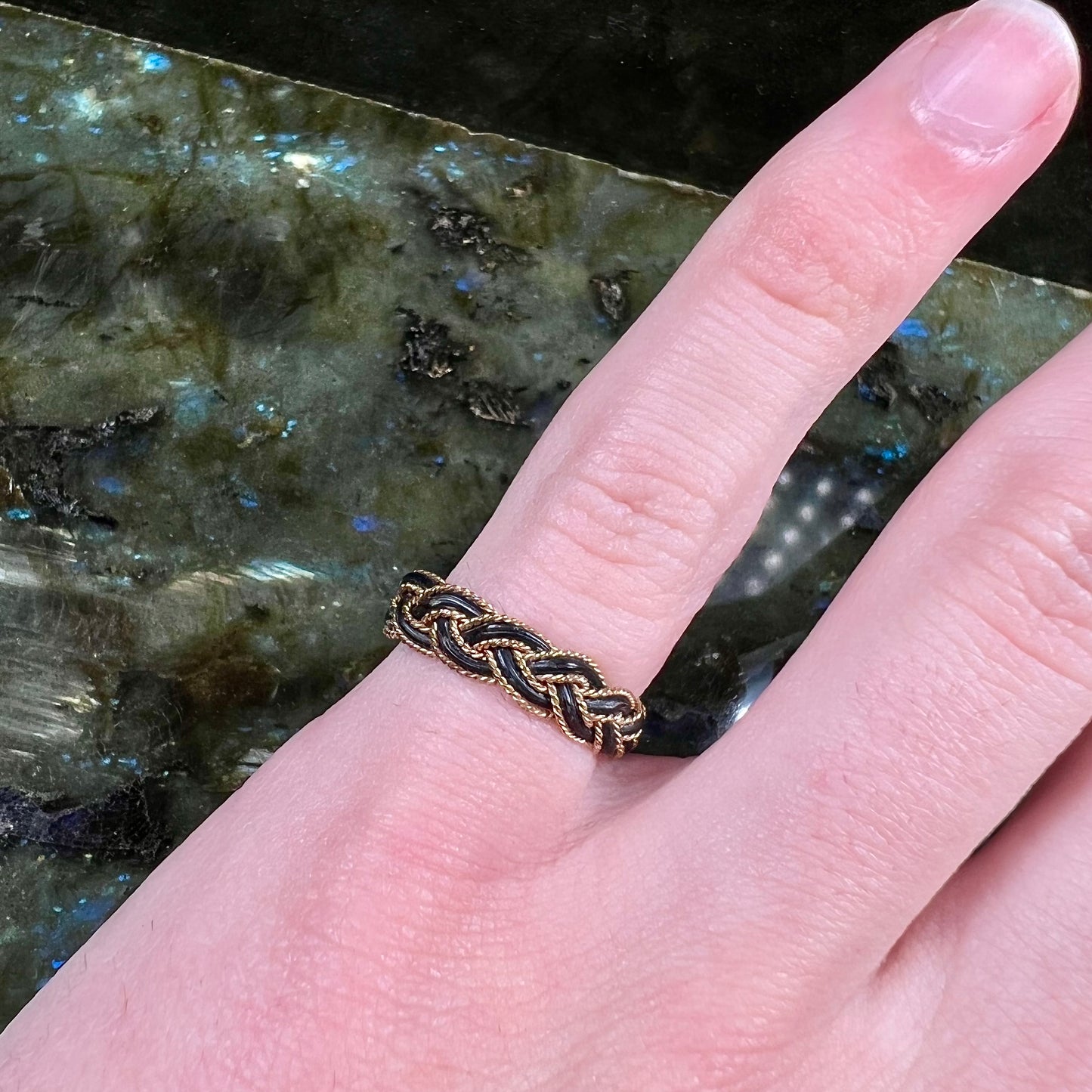 A braided elephant hair gold ring from the Victorian era.