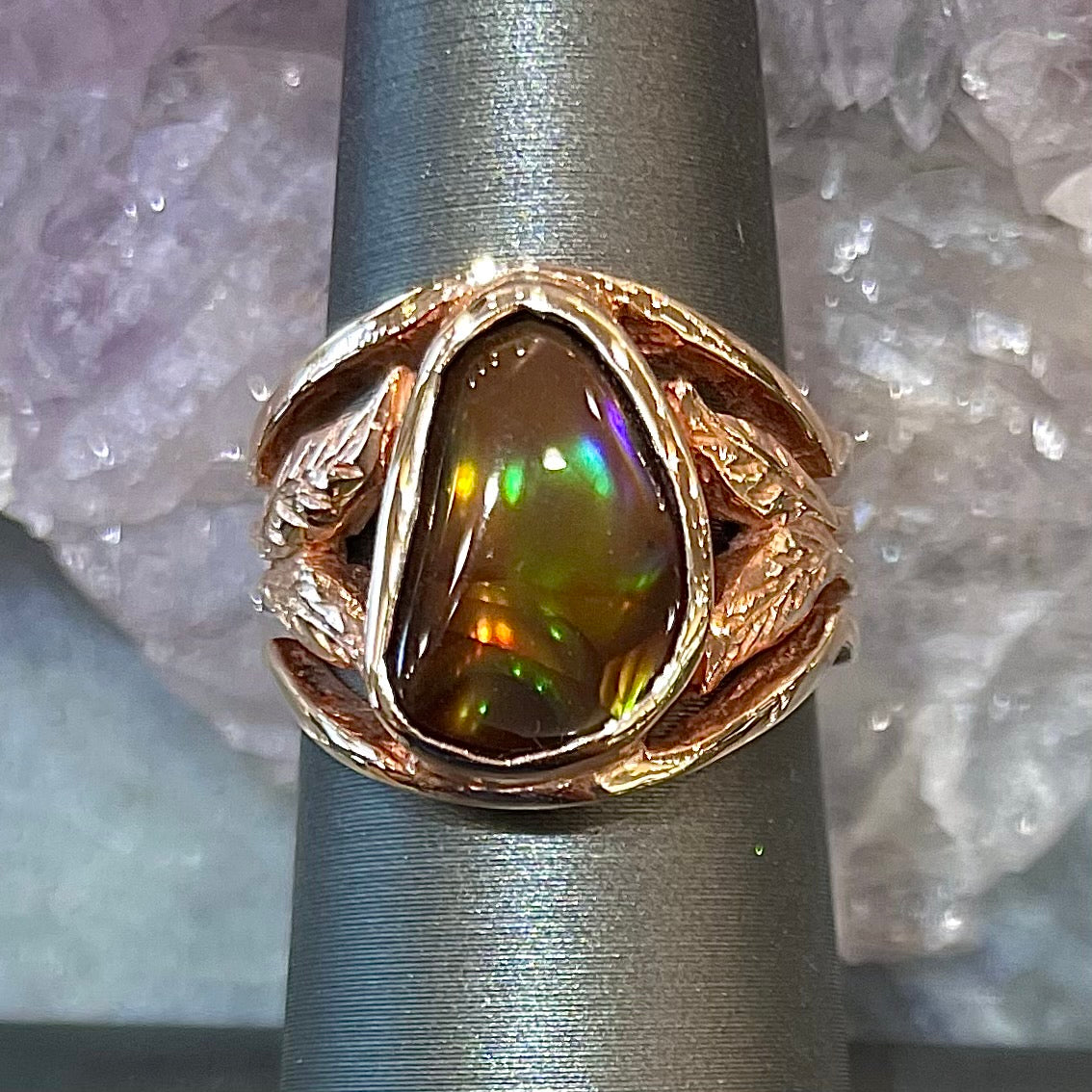 Metallic Fire Agate Solitaire Ring | 14kt