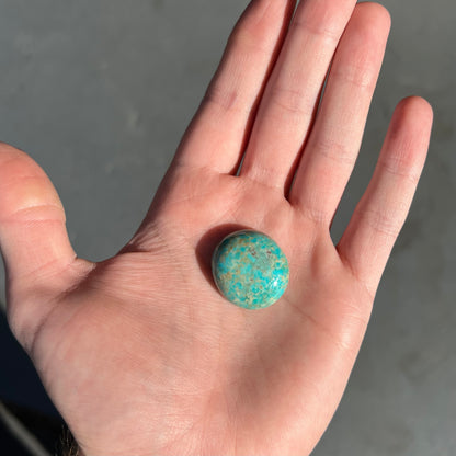 A loose, sky blue, oval cut cabochon turquoise stone from Royston District, Nevada.