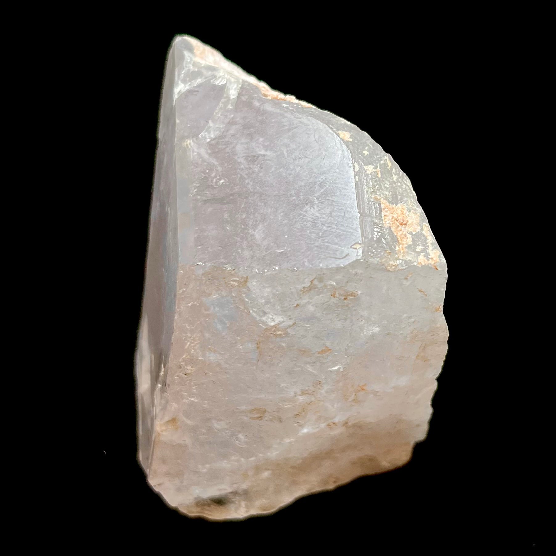 A rough, pink morganite crystal from the Stewart Mine in Pala, California.