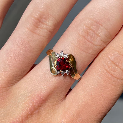 Garnet Heart & Diamond Ring | 14kt