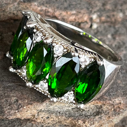 Chrome Diopside & CZ Ring | Sterling Silver