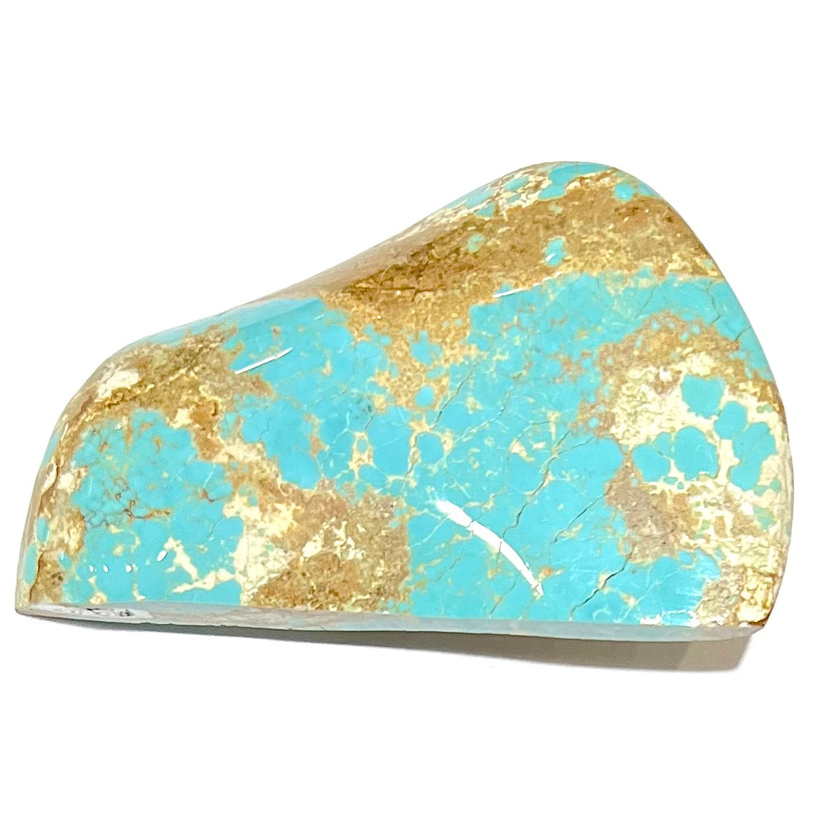 A large, polished turquoise specimen from the Cripple Creek mine.