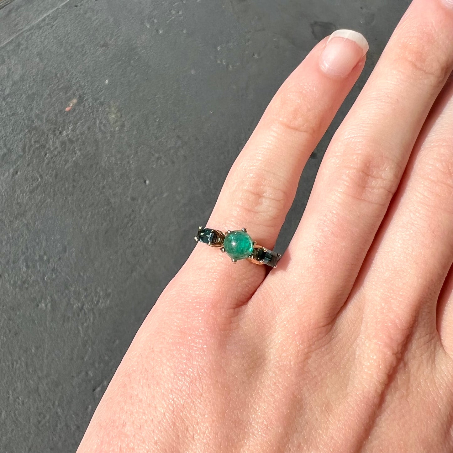 Emerald & Blue Tourmaline Ring | 14kt