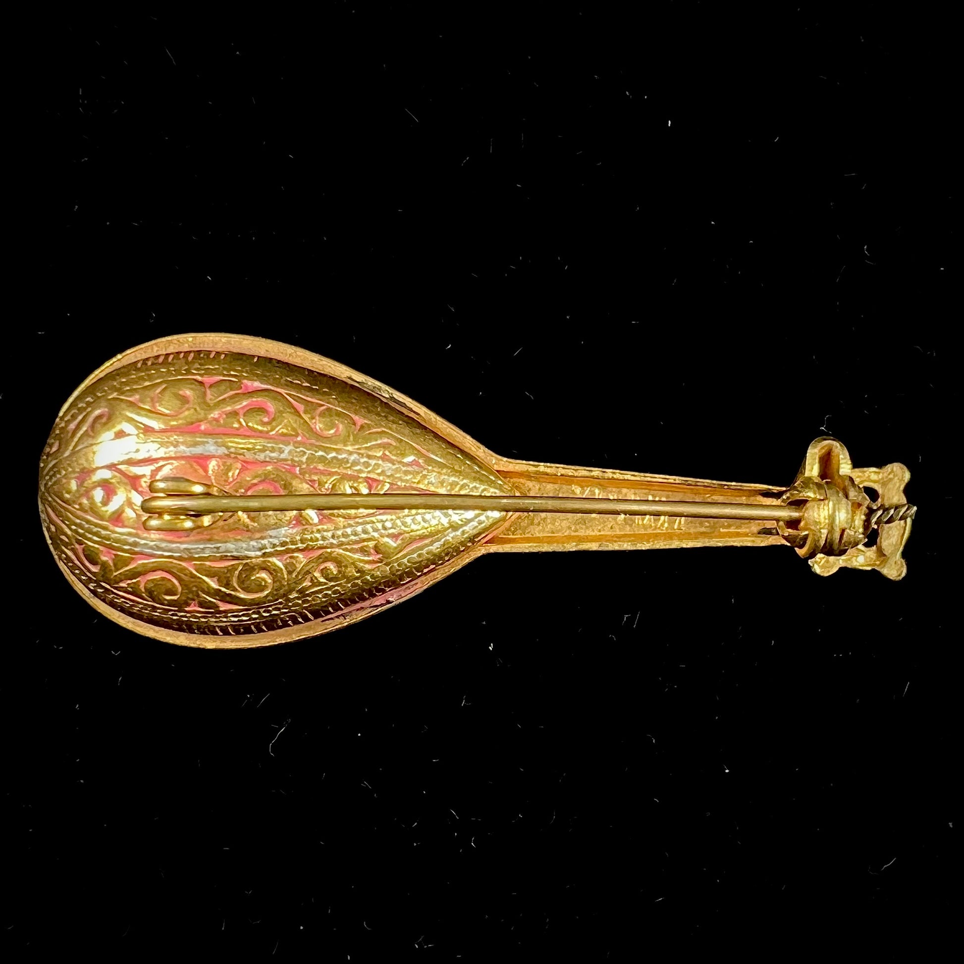 A gold filled mandolin brooch.  The back of the pin is stamped "SPAIN."