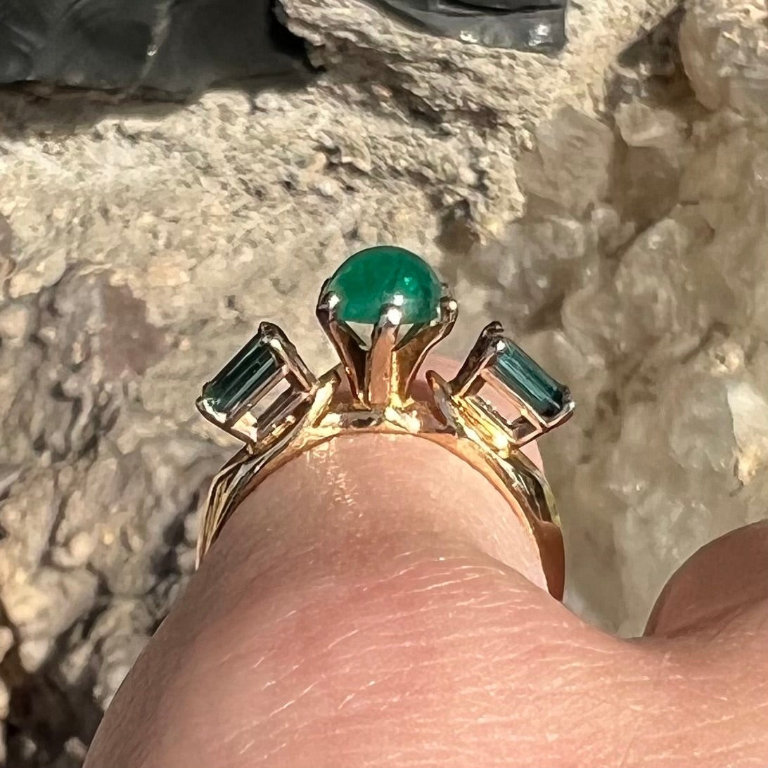 Emerald & Blue Tourmaline Ring | 14kt