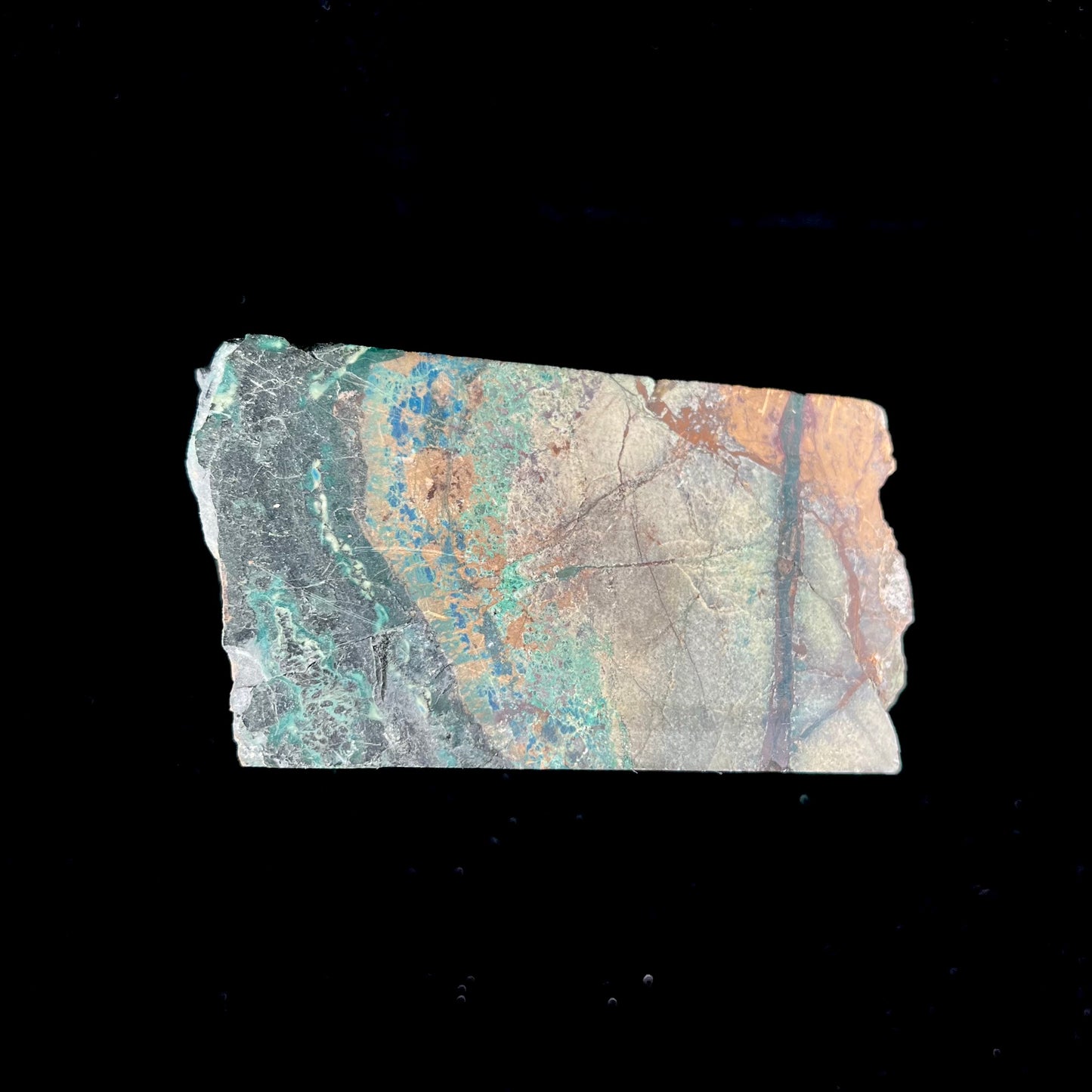 A polished Eilat stone specimen from King Solomon's Mine, Israel.